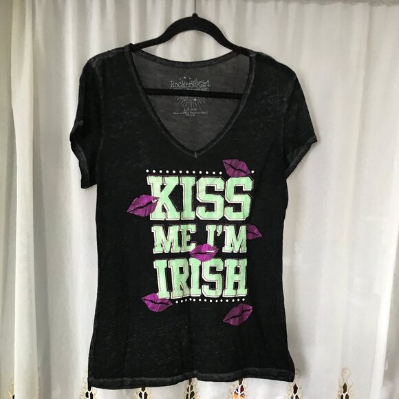 Rocker Girl, Women's St. Patrick's Day T-Shirt, "Kiss me I 'm Irish" sz L - Picture 1 of 8